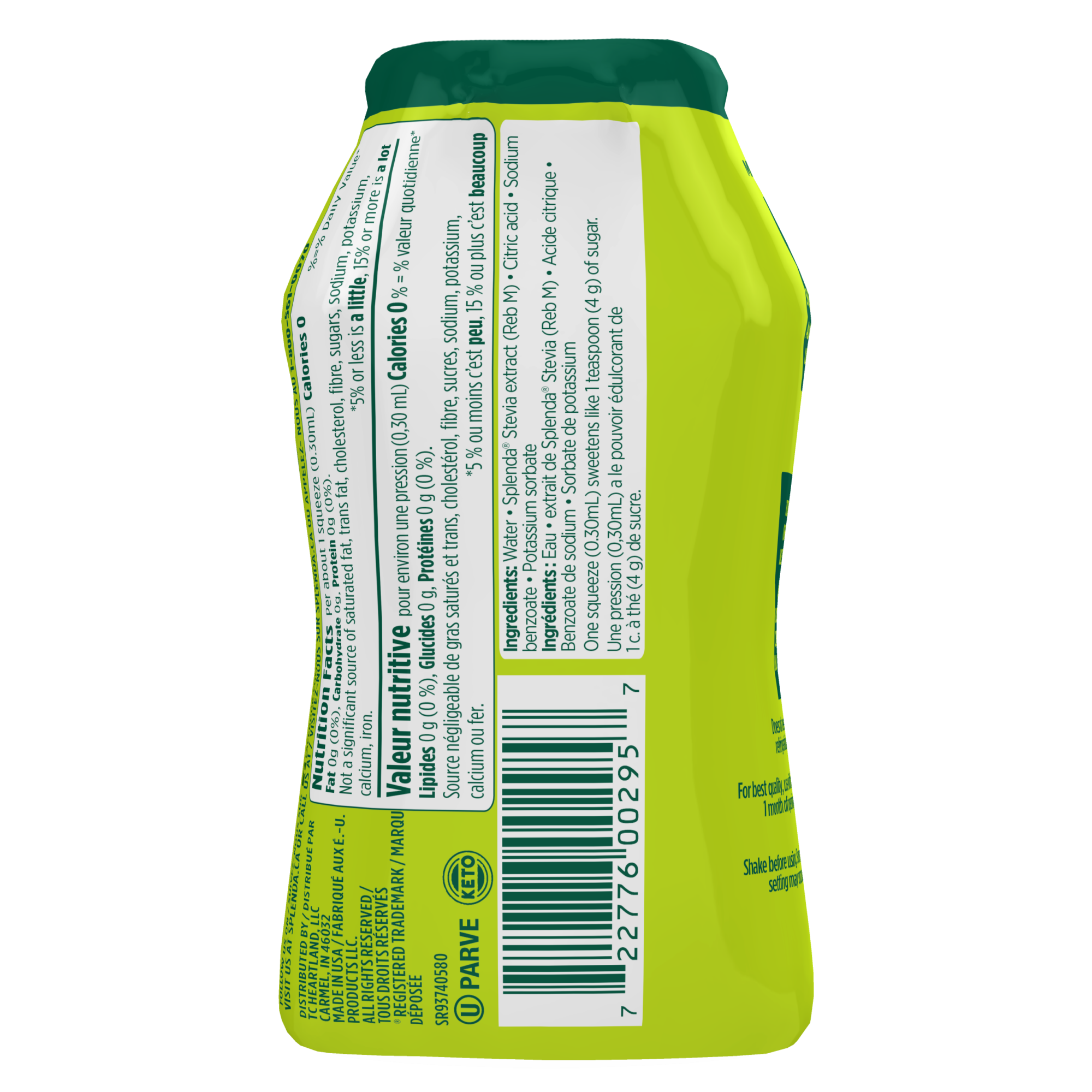 Splenda Stevia Liquid Bottle - Back