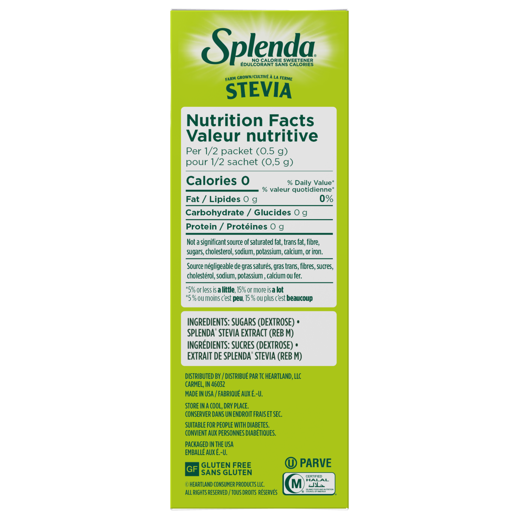 Splenda Stevia Packets 200ct -Side - Nutrition Facts